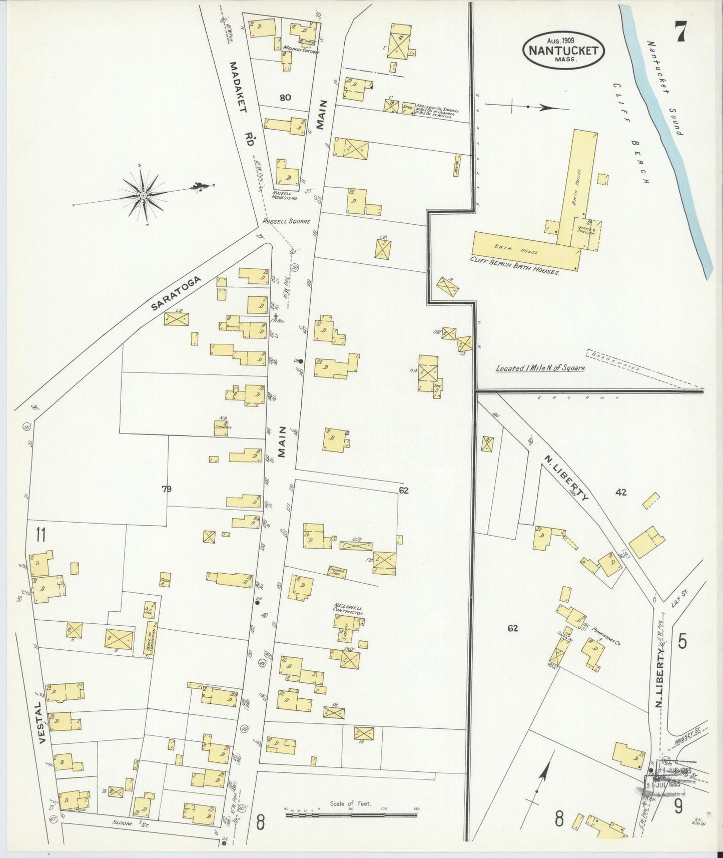 Sanborn Fire Insurance Map from Nantucket, Nantucket County, Massachusetts (1909), Sheet #0007 - Complete Map Set gallery image, historic Sanborn map, vintage wall art, Massachusetts Massachusetts