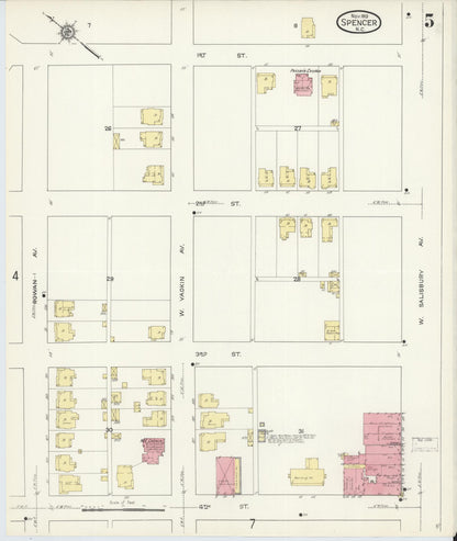 Sanborn Fire Insurance Map from Spencer, Rowan County, North Carolina (1913), Sheet #0005 - Historic Sanborn Fire Insurance Map Print, vintage old map wall art, antique decor, genealogy gift, North Carolina North Carolina map