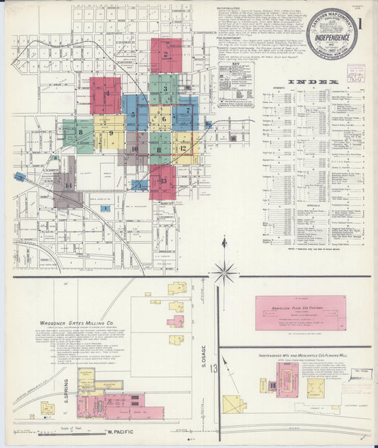 Sanborn Fire Insurance Map from Independence, Jackson County, Missouri (1907), Sheet #0001 - Historic Sanborn Fire Insurance Map Print, vintage old map wall art, antique decor, genealogy gift, Missouri Missouri map