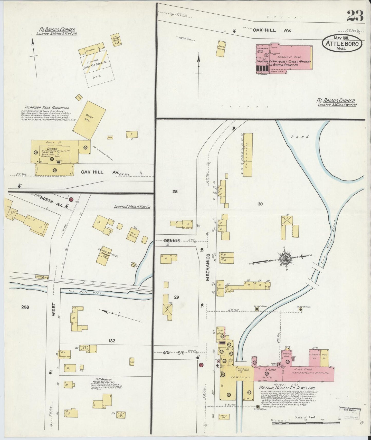Sanborn Fire Insurance Map from Attleboro, Bristol County, Massachusetts (1911), Sheet #0023 - Historic Sanborn Fire Insurance Map Print, vintage old map wall art, antique decor, genealogy gift, Massachusetts Massachusetts map