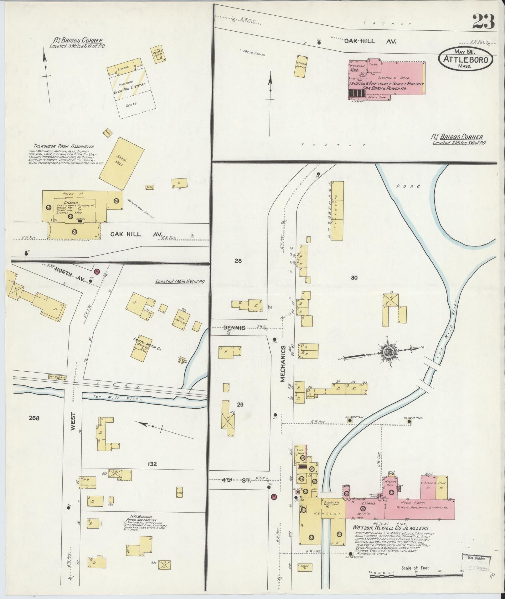 Sanborn Fire Insurance Map from Attleboro, Bristol County, Massachusetts (1911), Sheet #0023 - Historic Sanborn Fire Insurance Map Print, vintage old map wall art, antique decor, genealogy gift, Massachusetts Massachusetts map