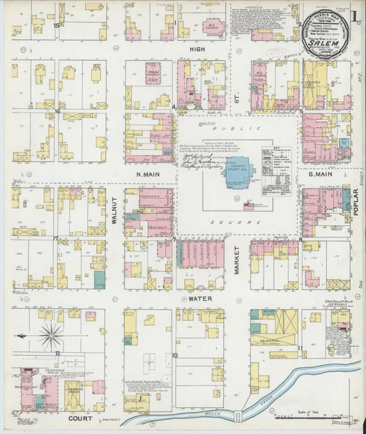 Sanborn Fire Insurance Map from Salem, Washington County, Indiana (1892), Sheet #0001 - Historic Sanborn Fire Insurance Map Print, vintage old map wall art, antique decor, genealogy gift, Indiana Indiana map