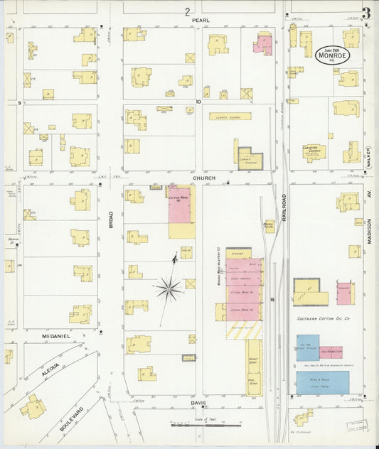 Sanborn Fire Insurance Map from Monroe, Walton County, Georgia (1909), Sheet #0003 - Historic Sanborn Fire Insurance Map Print, vintage old map wall art, antique decor, genealogy gift, Georgia Georgia map