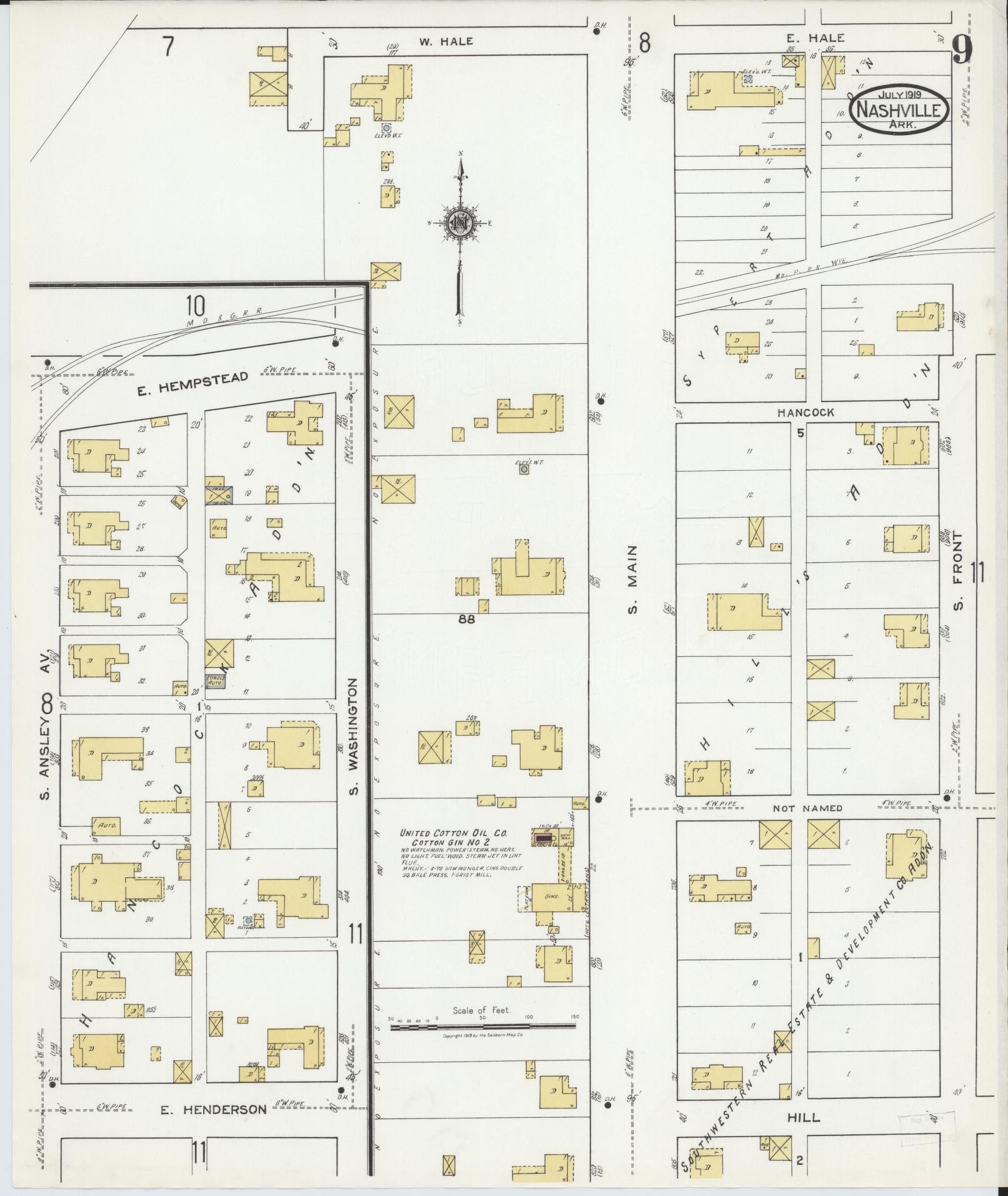 Sanborn Fire Insurance Map from Nashville, Howard County, Arkansas (1919), Sheet #0009 - Historic Sanborn Fire Insurance Map Print, vintage old map wall art, antique decor, genealogy gift, Arkansas Arkansas map