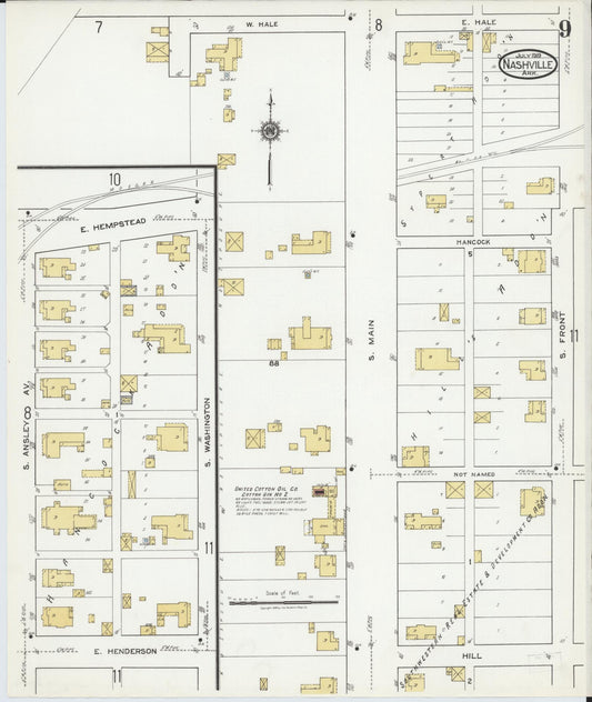 Sanborn Fire Insurance Map from Nashville, Howard County, Arkansas (1919), Sheet #0009 - Historic Sanborn Fire Insurance Map Print, vintage old map wall art, antique decor, genealogy gift, Arkansas Arkansas map