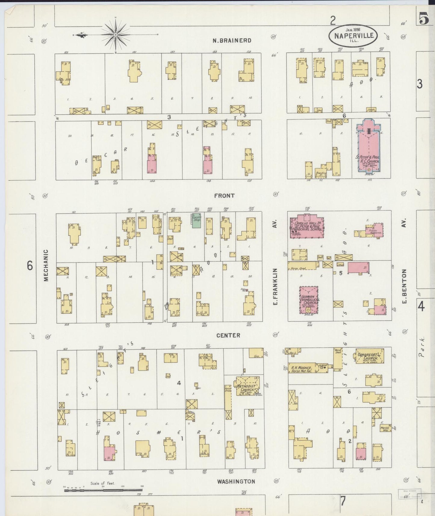 Sanborn Fire Insurance Map from Naperville, Du Page County, Illinois (1898), Sheet #0005 - Complete Map Set gallery image, historic Sanborn map, vintage wall art, Illinois Illinois