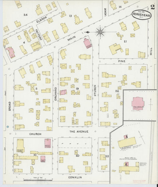 Sanborn Fire Insurance Map from Horseheads, Chemung County, New York (1891), Sheet #0002 - Historic Sanborn Fire Insurance Map Print, vintage old map wall art, antique decor, genealogy gift, New York New York map