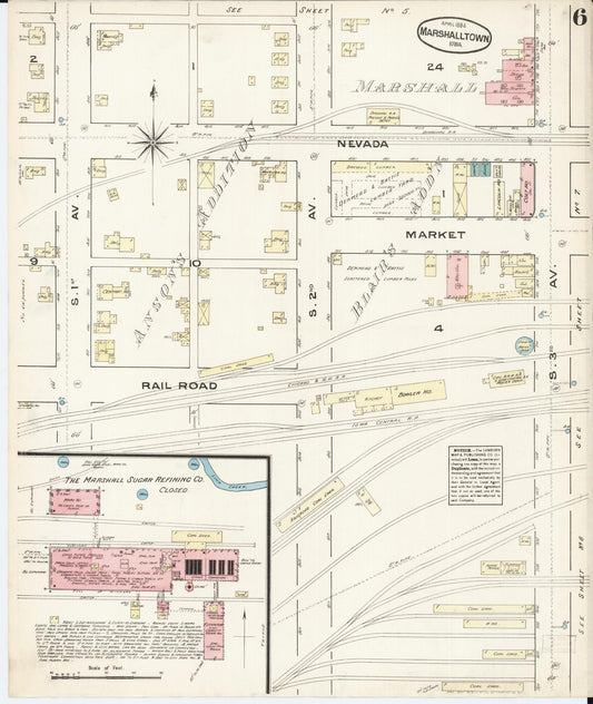 Sanborn Fire Insurance Map from Marshalltown, Marshall County, Iowa (1884), Sheet #0006 - Historic Sanborn Fire Insurance Map Print, vintage old map wall art