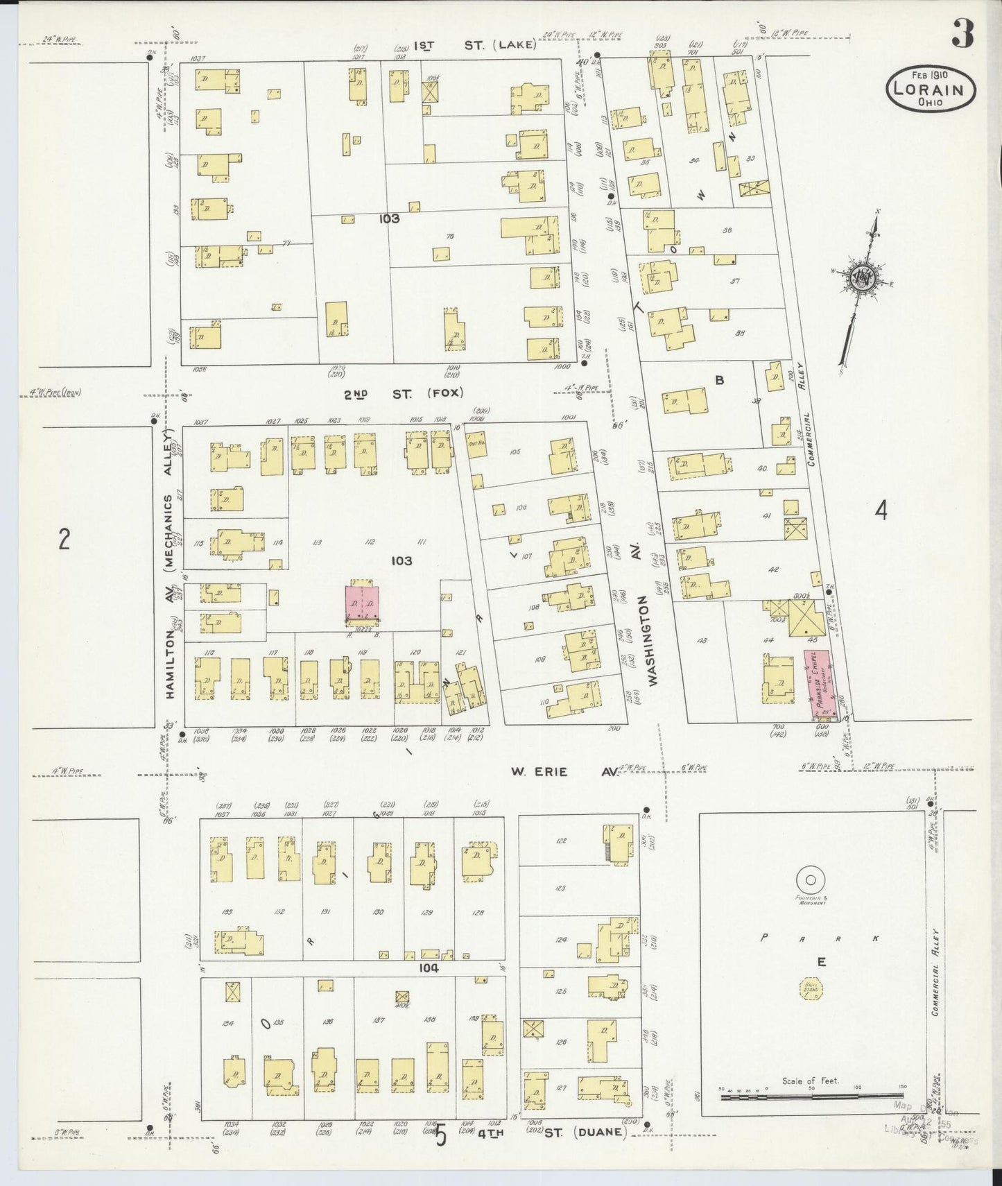 Sanborn Fire Insurance Map from Lorain, Lorain County, Ohio (1910), Sheet #0003 - Historic Sanborn Fire Insurance Map Print, vintage old map wall art, antique decor, genealogy gift, Ohio Ohio map