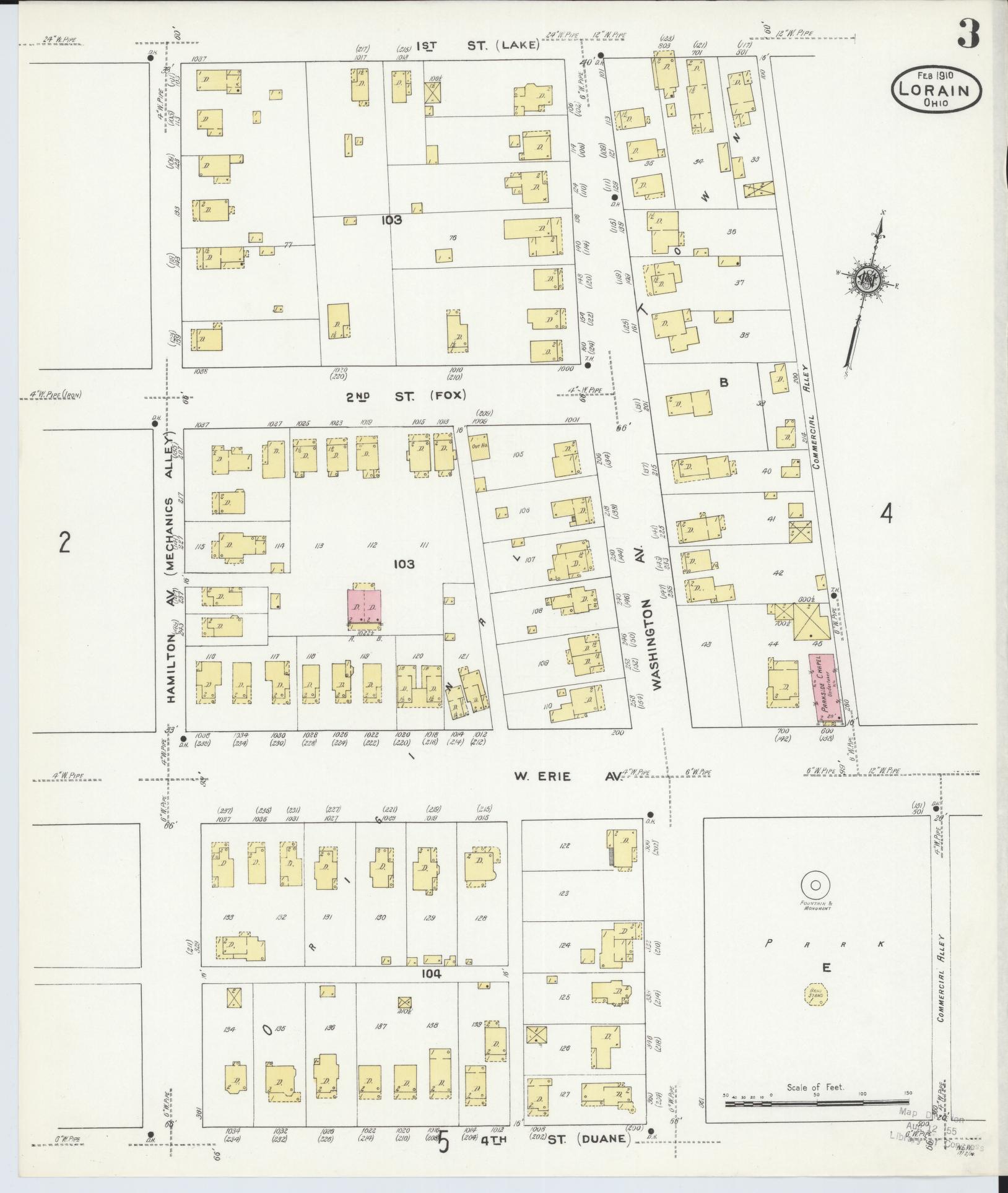Sanborn Fire Insurance Map from Lorain, Lorain County, Ohio (1910), Sheet #0003 - Historic Sanborn Fire Insurance Map Print, vintage old map wall art, antique decor, genealogy gift, Ohio Ohio map