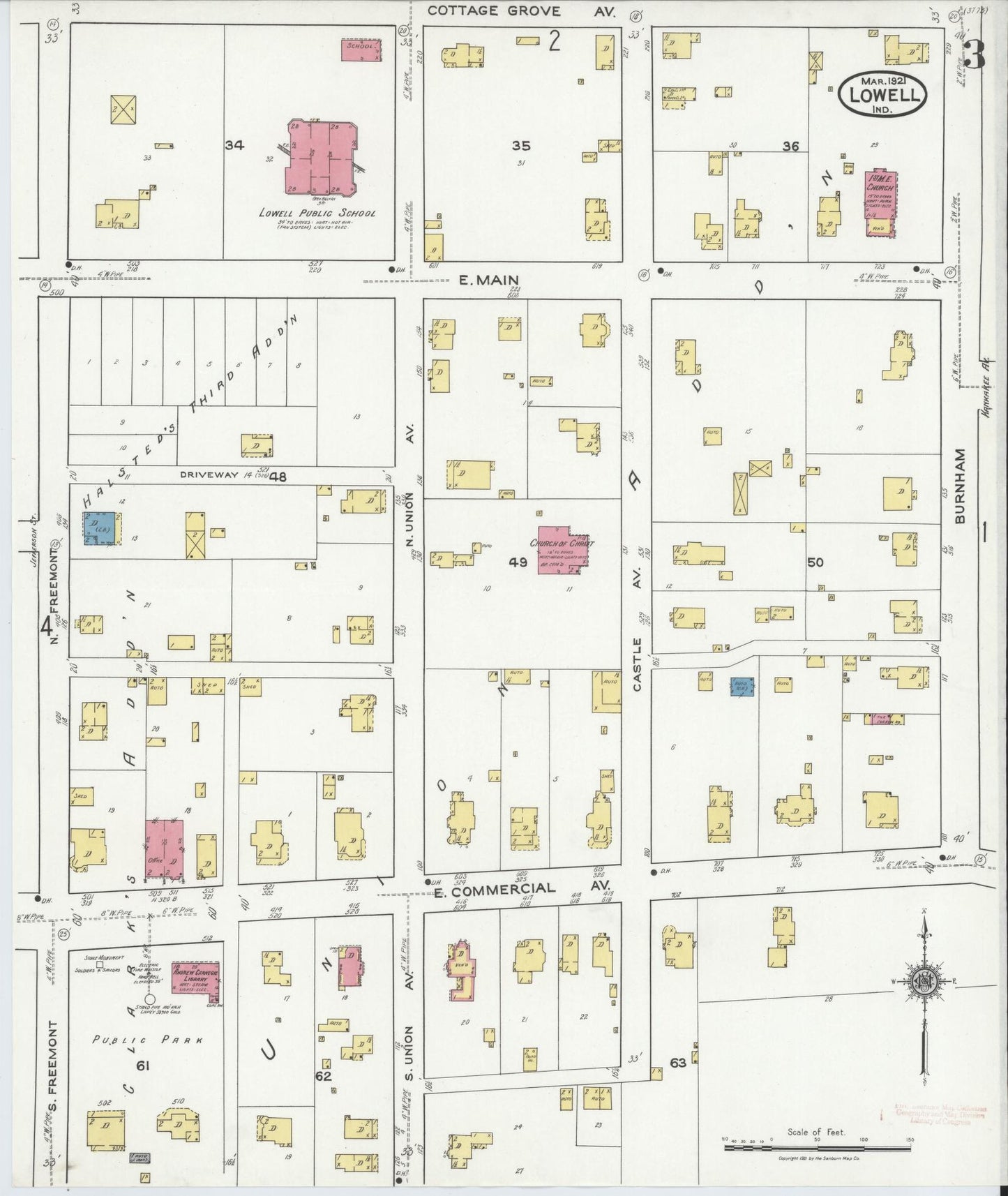Sanborn Fire Insurance Map from Lowell, Lake County, Indiana (1921), Sheet #0003 - Complete Map Set gallery image, historic Sanborn map, vintage wall art, Indiana Indiana