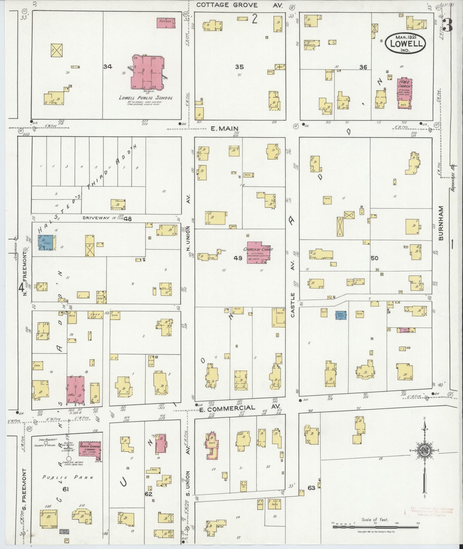 Sanborn Fire Insurance Map from Lowell, Lake County, Indiana (1921), Sheet #0003 - Complete Map Set gallery image, historic Sanborn map, vintage wall art, Indiana Indiana