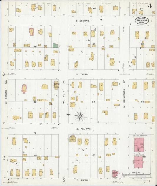 Sanborn Fire Insurance Map from Willmar, Kandiyohi County, Minnesota (1909), Sheet #0004 - Historic Sanborn Fire Insurance Map Print, vintage old map wall art, antique decor, genealogy gift, Minnesota Minnesota map