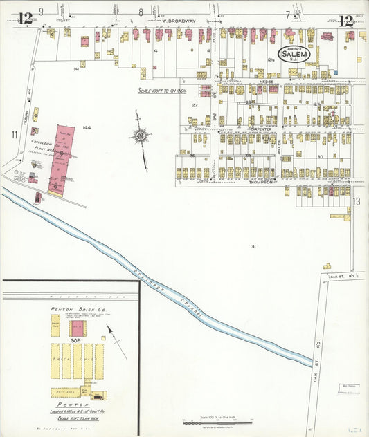 Sanborn Fire Insurance Map from Salem, Salem County, New Jersey (1923), Sheet #0012 - Historic Sanborn Fire Insurance Map Print, vintage old map wall art, antique decor, genealogy gift, New Jersey New Jersey map