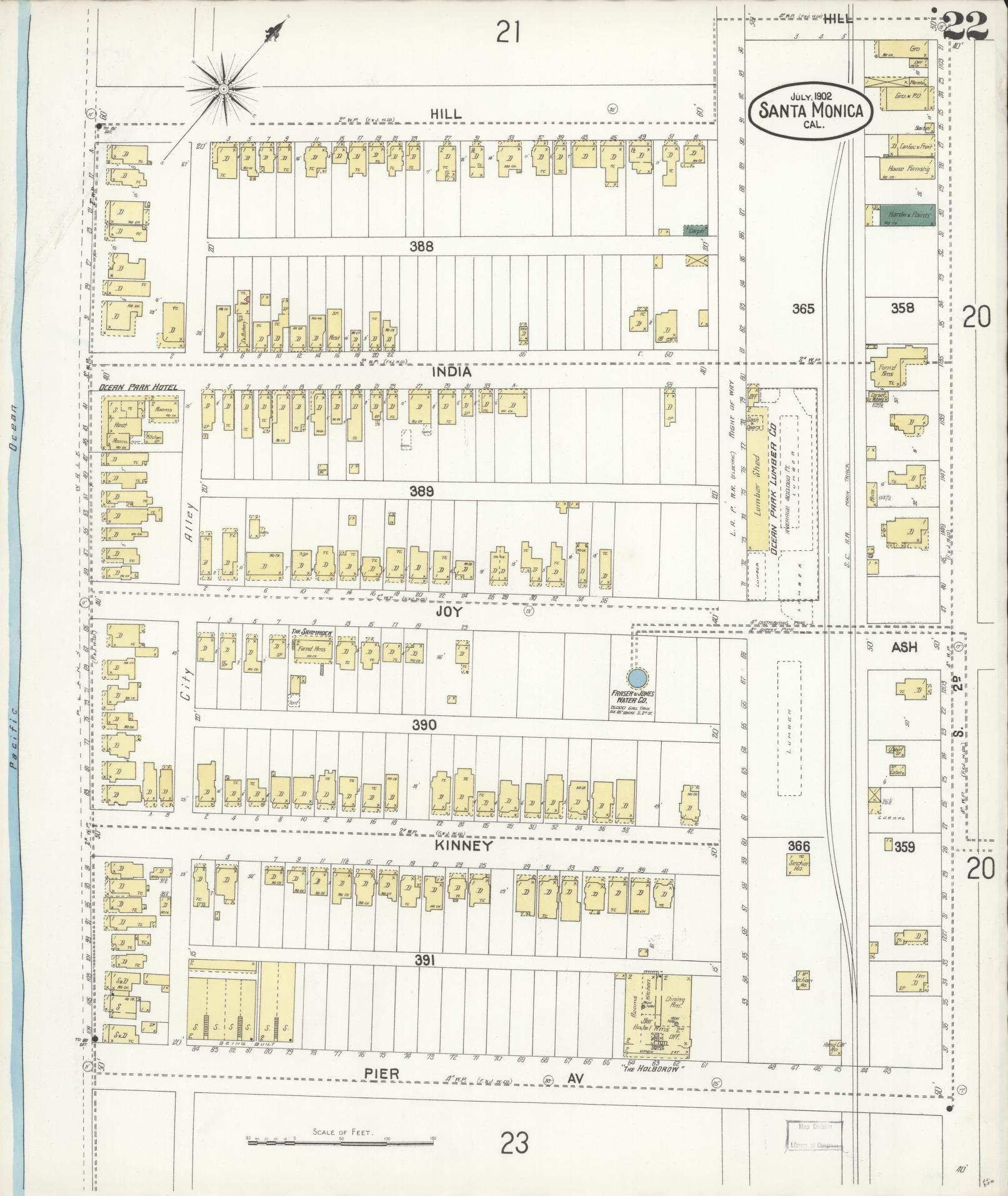 Sanborn Fire Insurance Map from Santa Monica, Los Angeles County, California (1902), Sheet #0022 - Complete Map Set gallery image, historic Sanborn map, vintage wall art, California California