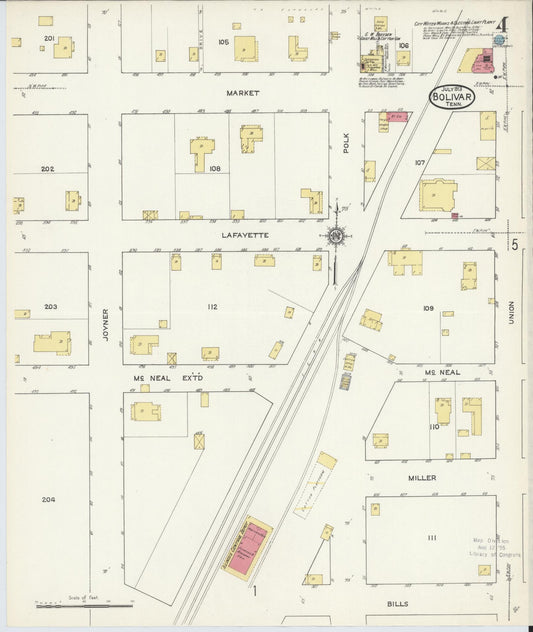 Sanborn Fire Insurance Map from Bolivar, Hardeman County, Tennessee (1913), Sheet #0004 - Historic Sanborn Fire Insurance Map Print, vintage old map wall art, antique decor, genealogy gift, Tennessee Tennessee map