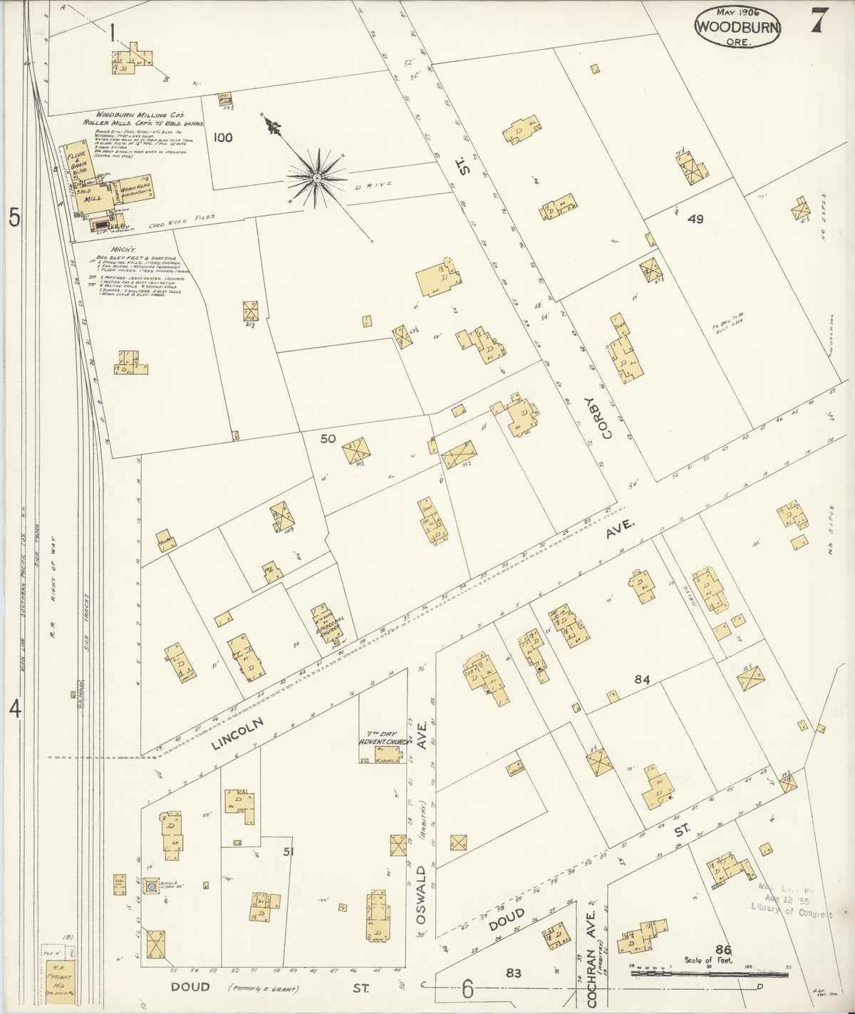 Sanborn Fire Insurance Map from Woodburn, Marion County, Oregon (1906), Sheet #0007 - Historic Sanborn Fire Insurance Map Print, vintage old map wall art, antique decor, genealogy gift, Oregon Oregon map
