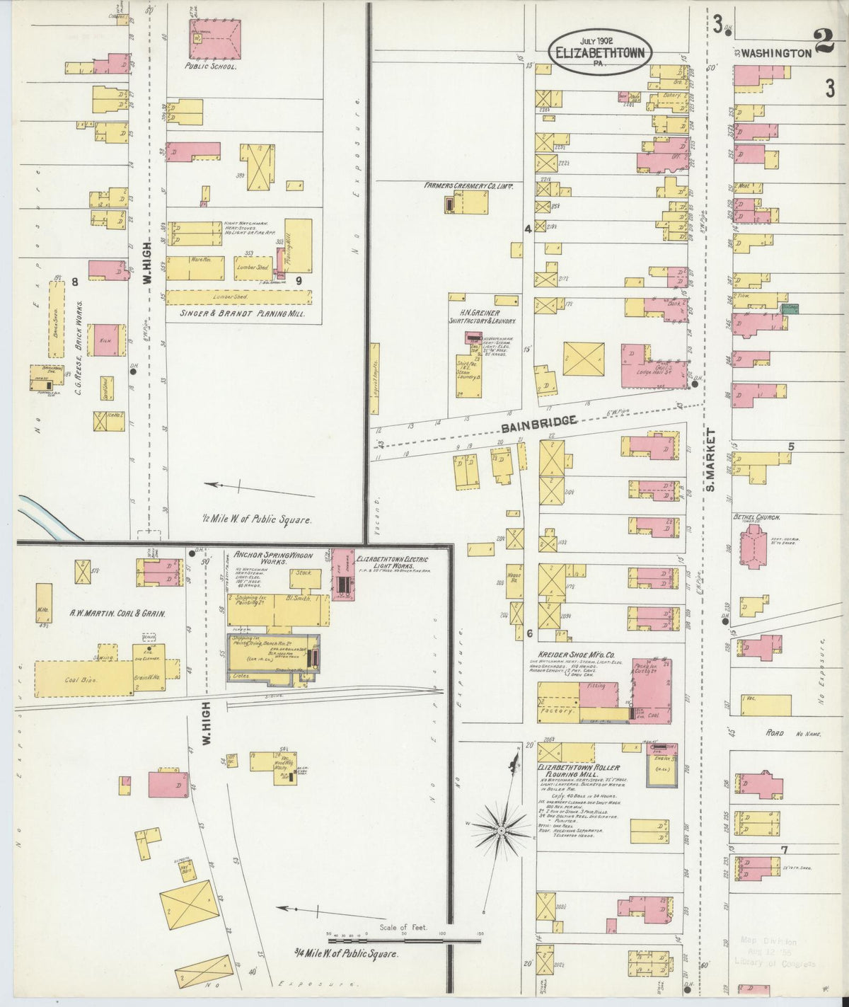 Sanborn Fire Insurance Map from Elizabethtown, Lancaster County, Pennsylvania (1902), Sheet #0002 - Complete Map Set gallery image, historic Sanborn map, vintage wall art, Pennsylvania Pennsylvania