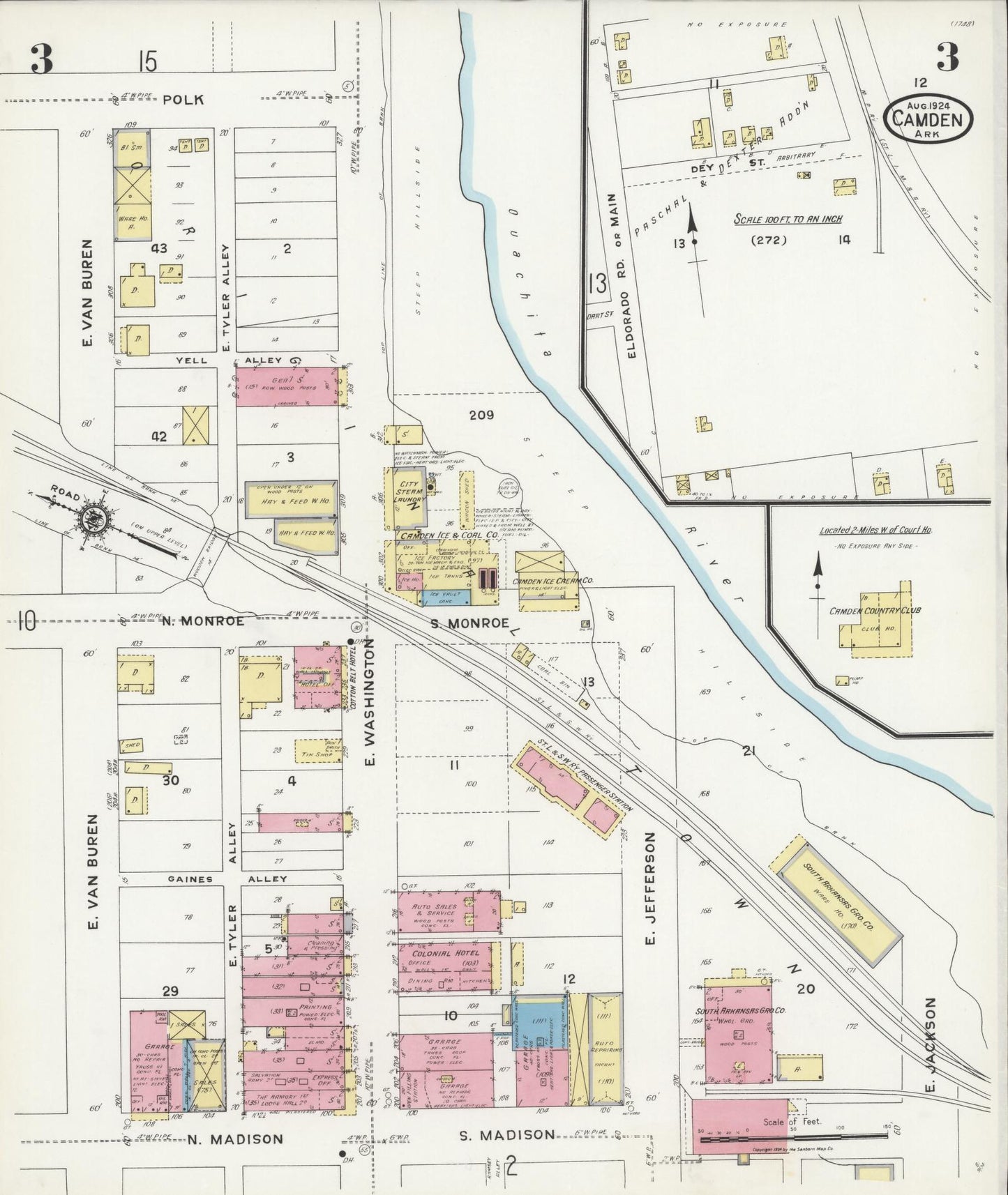 Sanborn Fire Insurance Map from Camden, Ouachita County, Arkansas (1924), Sheet #0003 - Historic Sanborn Fire Insurance Map Print, vintage old map wall art, antique decor, genealogy gift, Arkansas Arkansas map