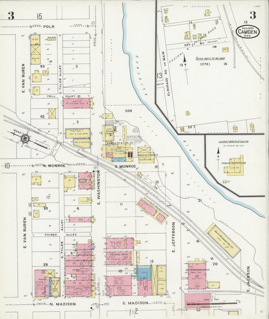 Sanborn Fire Insurance Map from Camden, Ouachita County, Arkansas (1924), Sheet #0003 - Historic Sanborn Fire Insurance Map Print, vintage old map wall art, antique decor, genealogy gift, Arkansas Arkansas map