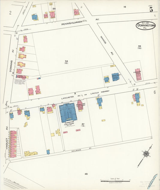 Sanborn Fire Insurance Map from Downingtown, Chester County, Pennsylvania (1921), Sheet #0005 - Historic Sanborn Fire Insurance Map Print, vintage old map wall art, antique decor, genealogy gift, Pennsylvania Pennsylvania map