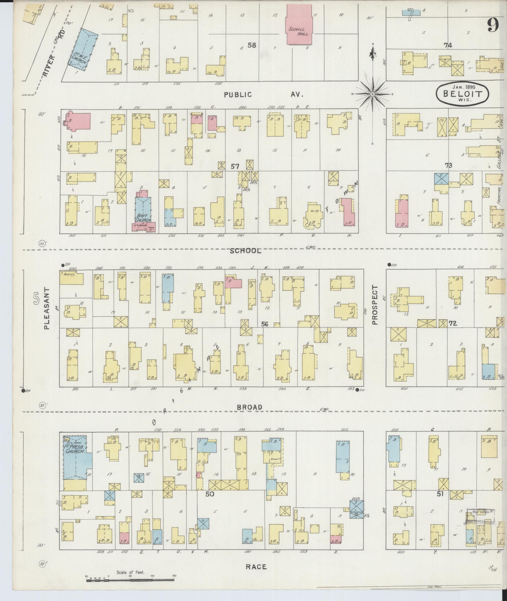Sanborn Fire Insurance Map from Beloit, Rock County, Wisconsin (1895), Sheet #0009 - Complete Map Set gallery image, historic Sanborn map, vintage wall art, Wisconsin Wisconsin