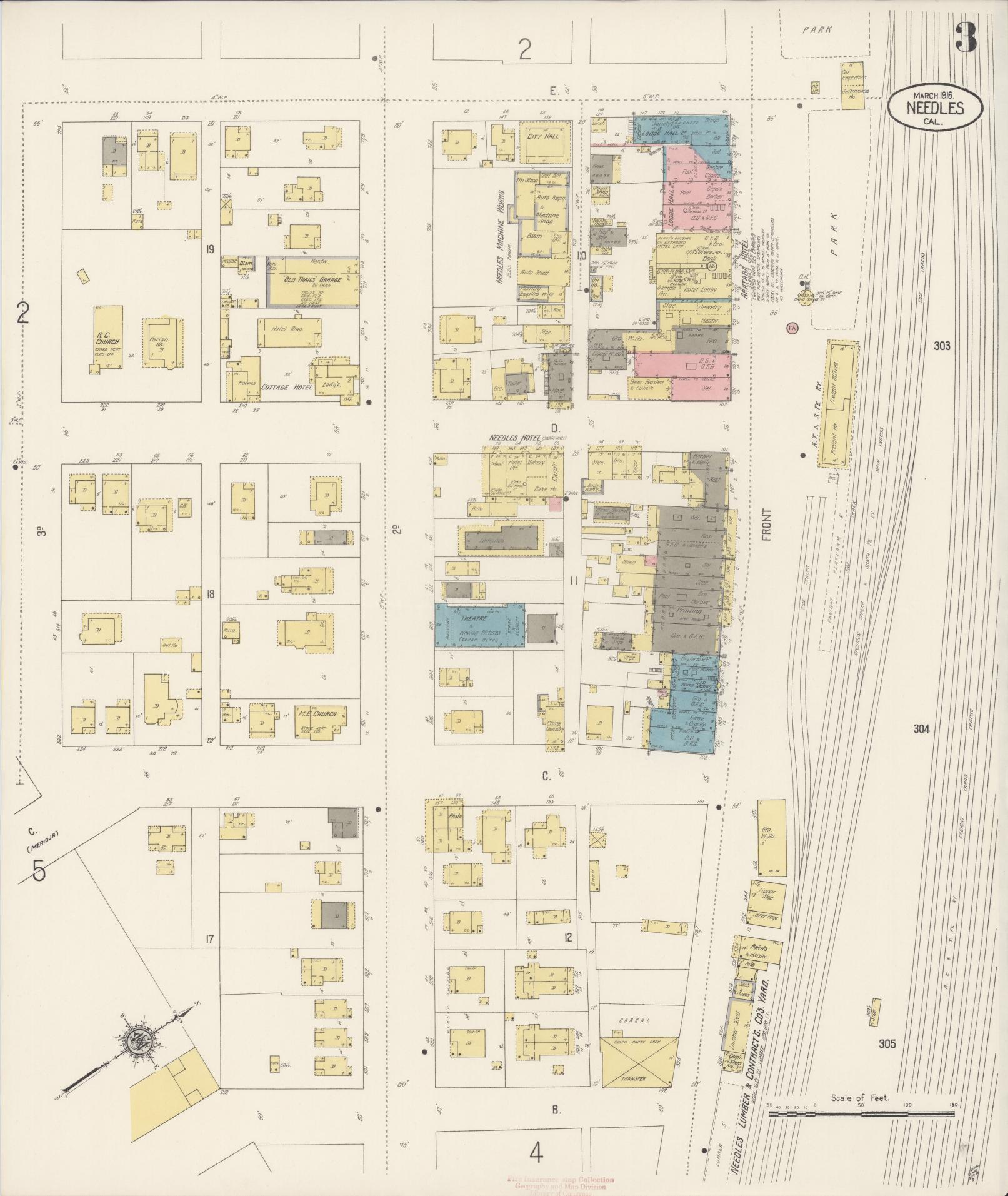 Sanborn Fire Insurance Map from Needles, San Bernardino County, California (1916), Sheet #0003 - Historic Sanborn Fire Insurance Map Print, vintage old map wall art, antique decor, genealogy gift, California California map