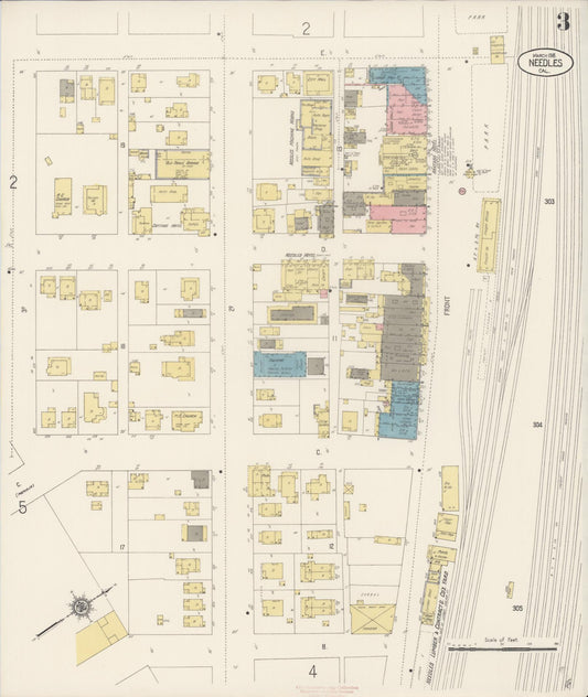 Sanborn Fire Insurance Map from Needles, San Bernardino County, California (1916), Sheet #0003 - Historic Sanborn Fire Insurance Map Print, vintage old map wall art, antique decor, genealogy gift, California California map