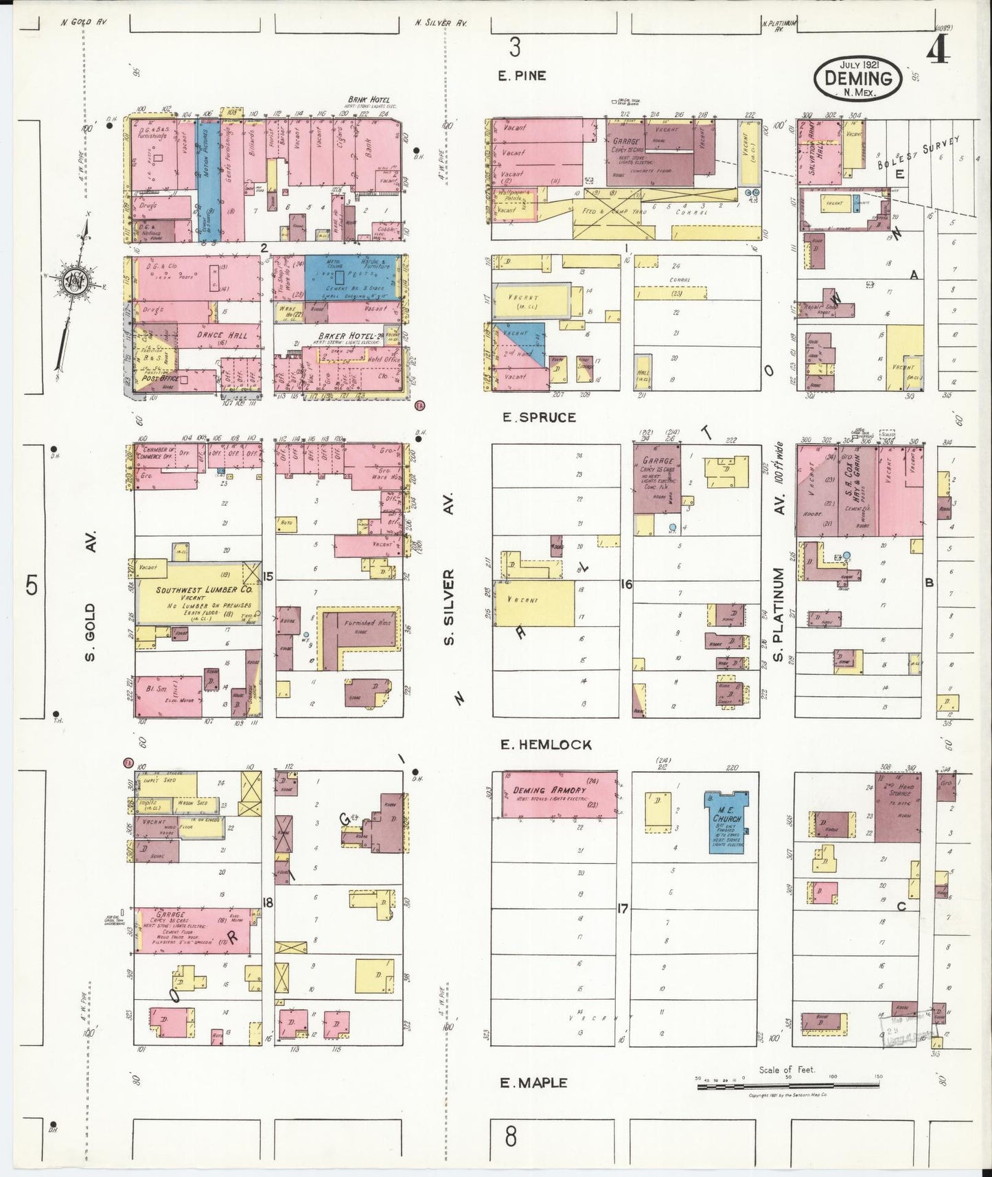 Sanborn Fire Insurance Map from Deming, Luna County, New Mexico (1921), Sheet #0004 - Historic Sanborn Fire Insurance Map Print, vintage old map wall art, antique decor, genealogy gift, New Mexico New Mexico map
