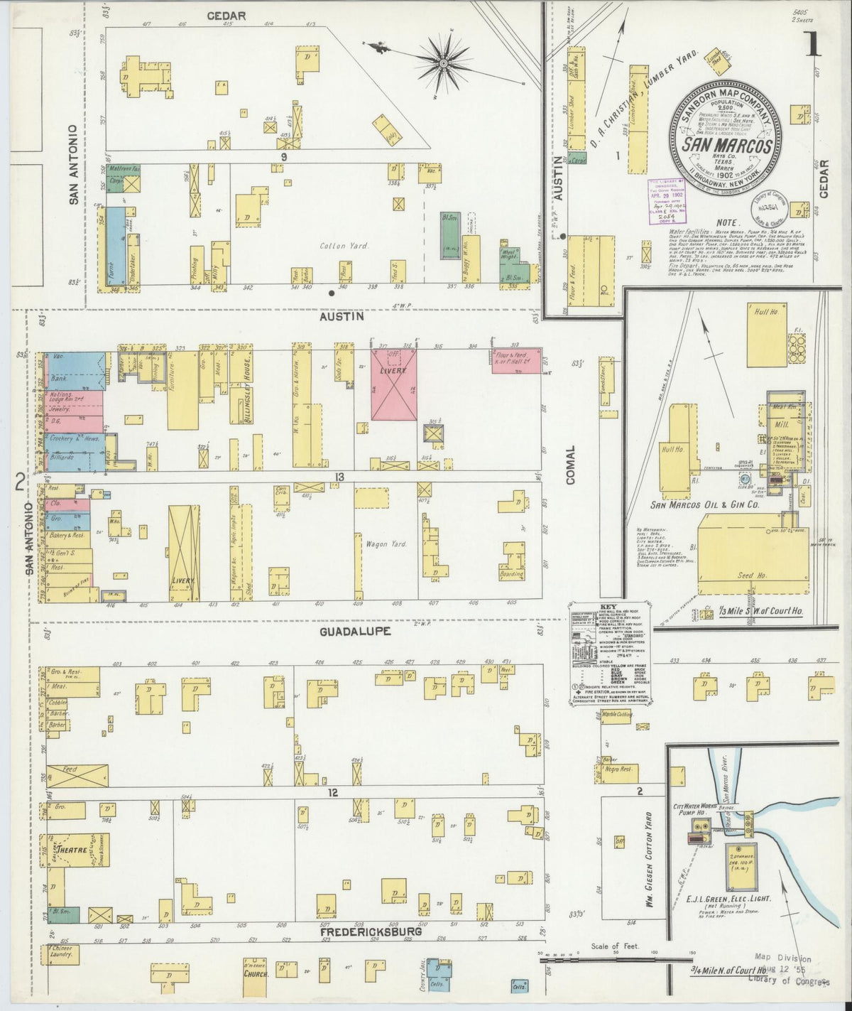 Sanborn Fire Insurance Map from San Marcos, Hays County, Texas (1902), Sheet #0001 - Complete Map Set gallery image, historic Sanborn map, vintage wall art, Texas Texas