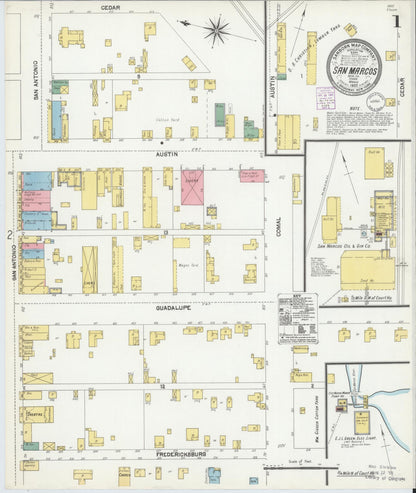 Sanborn Fire Insurance Map from San Marcos, Hays County, Texas (1902), Sheet #0001 - Complete Map Set gallery image, historic Sanborn map, vintage wall art, Texas Texas