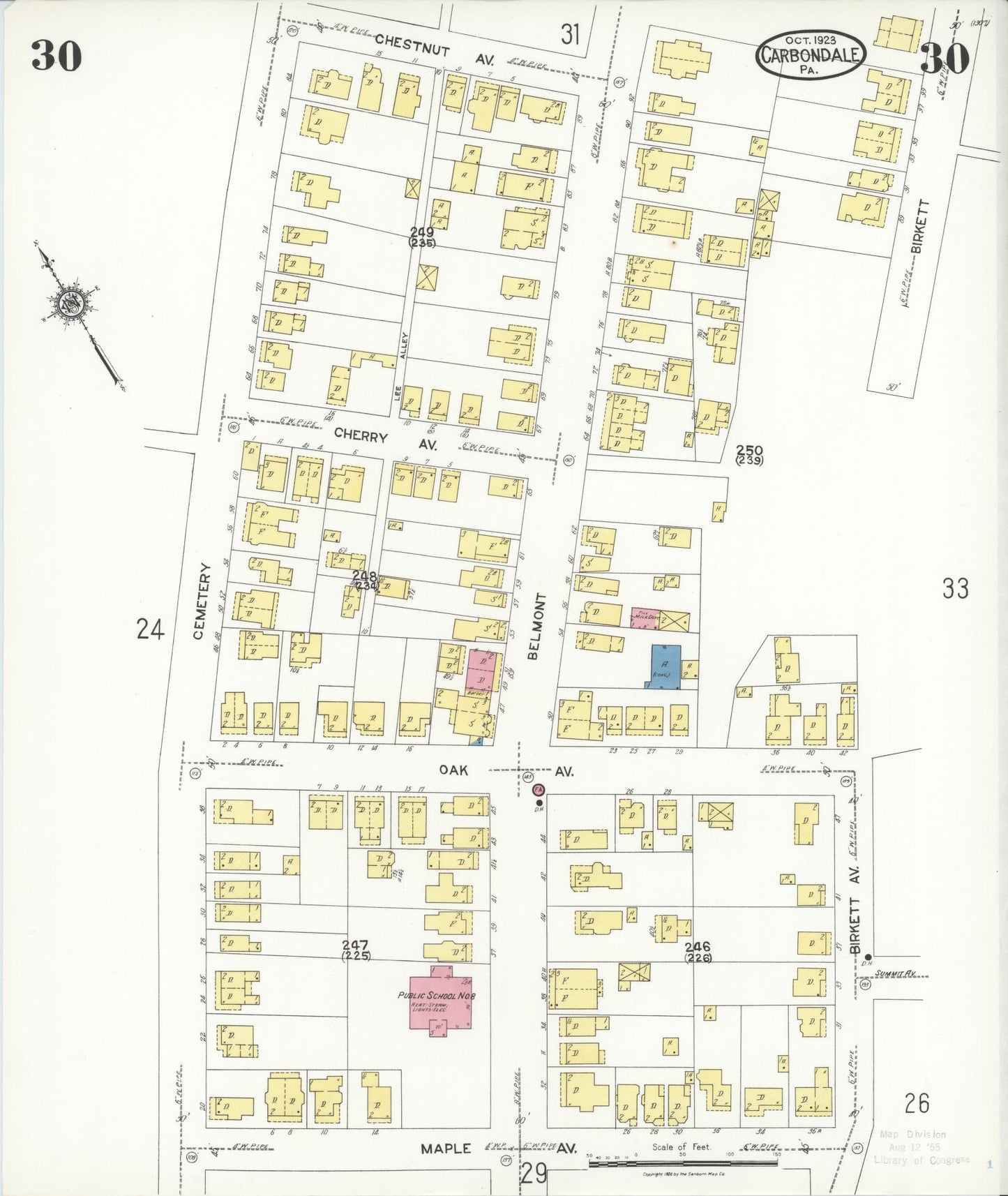 Sanborn Fire Insurance Map from Carbondale, Lackawanna County, Pennsylvania (1923), Sheet #0030 - Historic Sanborn Fire Insurance Map Print, vintage old map wall art, antique decor, genealogy gift, Pennsylvania Pennsylvania map