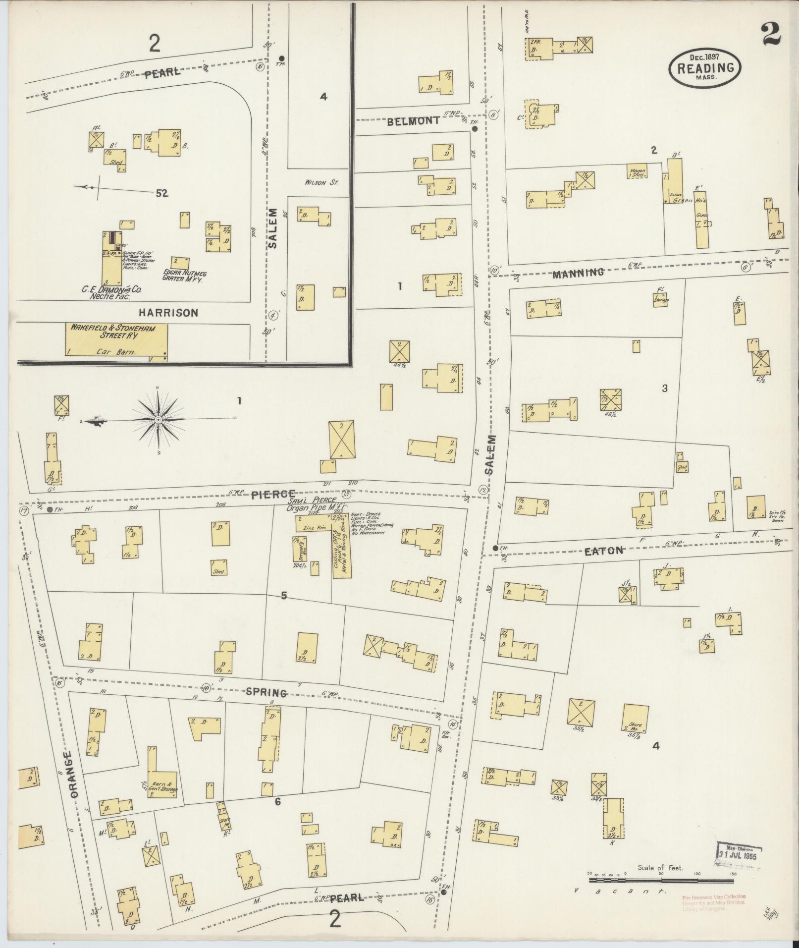 Sanborn Fire Insurance Map from Reading, Middlesex County, Massachusetts (1897), Sheet #0002 - Historic Sanborn Fire Insurance Map Print, vintage old map wall art, antique decor, genealogy gift, Massachusetts Massachusetts map