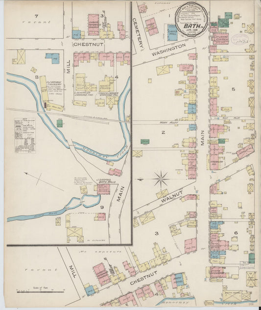 Sanborn Fire Insurance Map from Bath, Northampton County, Pennsylvania (1885), Sheet #0001 - Historic Sanborn Fire Insurance Map Print, vintage old map wall art, antique decor, genealogy gift, Pennsylvania Pennsylvania map
