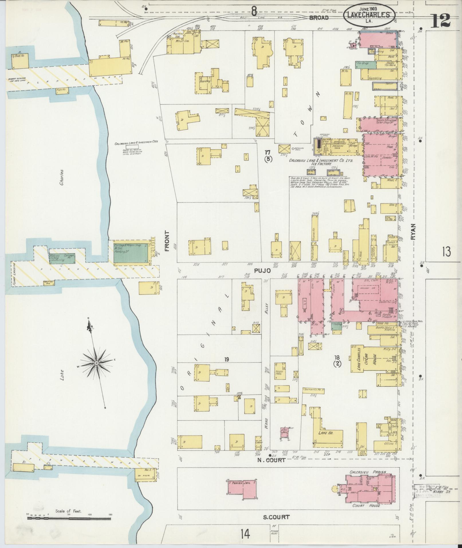 Sanborn Fire Insurance Map from Lake Charles, Calcasieu Parish, Louisiana (1903), Sheet #0012 - Complete Map Set gallery image, historic Sanborn map, vintage wall art, Louisiana Louisiana