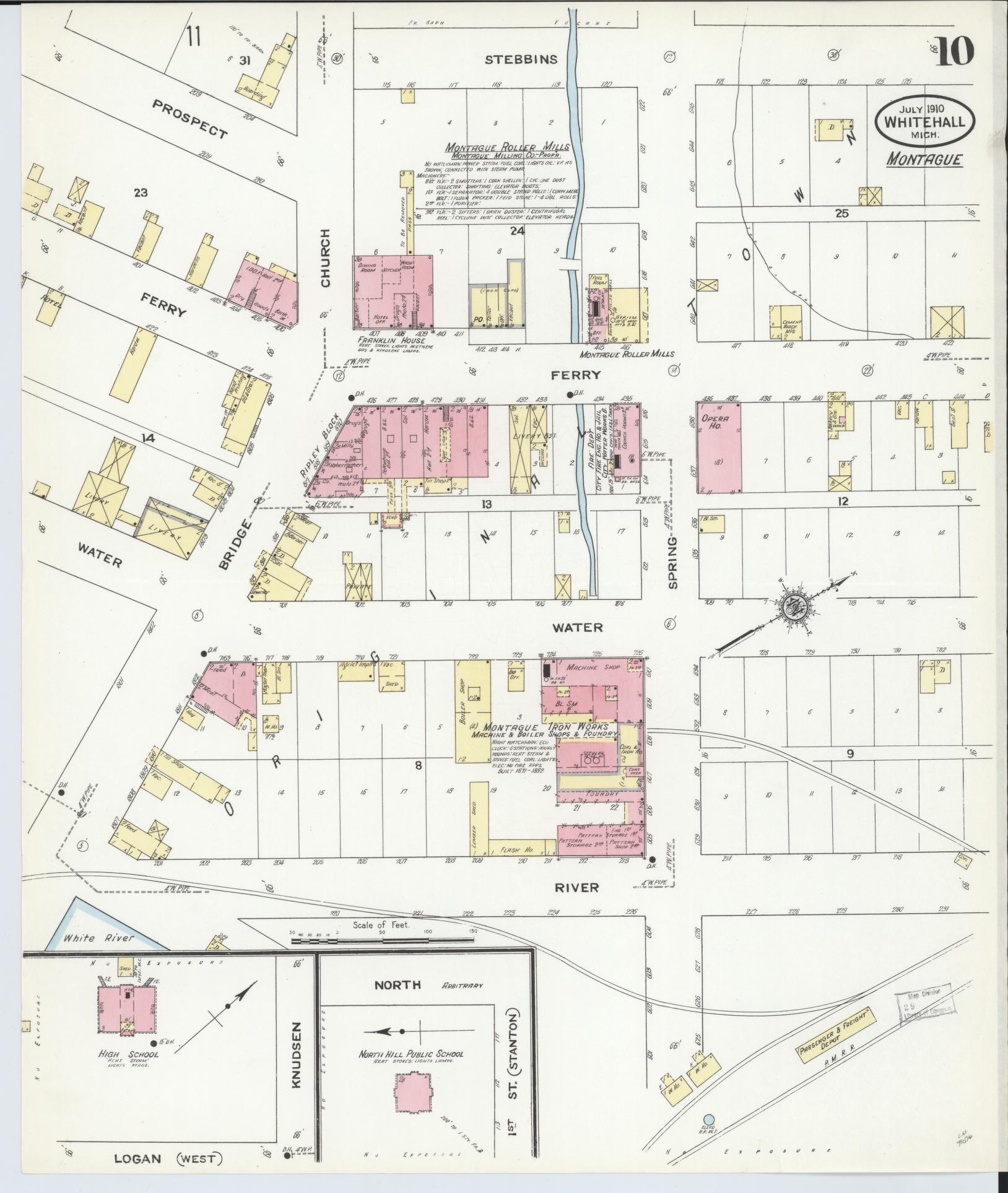 Sanborn Fire Insurance Map from Whitehall, Muskegon County, Michigan (1910), Sheet #0010 - Historic Sanborn Fire Insurance Map Print, vintage old map wall art, antique decor, genealogy gift, Michigan Michigan map