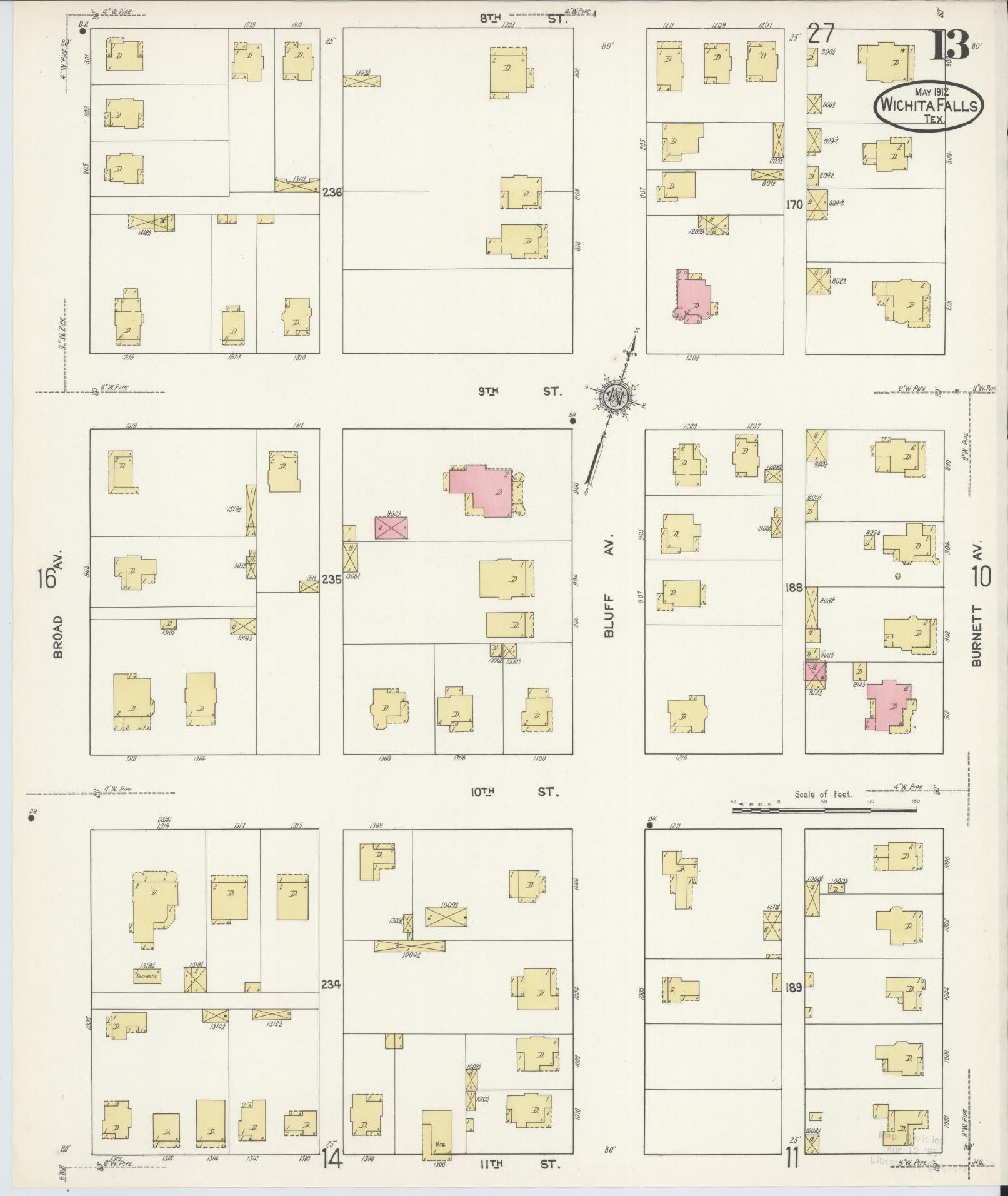 Sanborn Fire Insurance Map from Wichita Falls, Wichita County, Texas (1912), Sheet #0013 - Complete Map Set gallery image, historic Sanborn map, vintage wall art, Texas Texas
