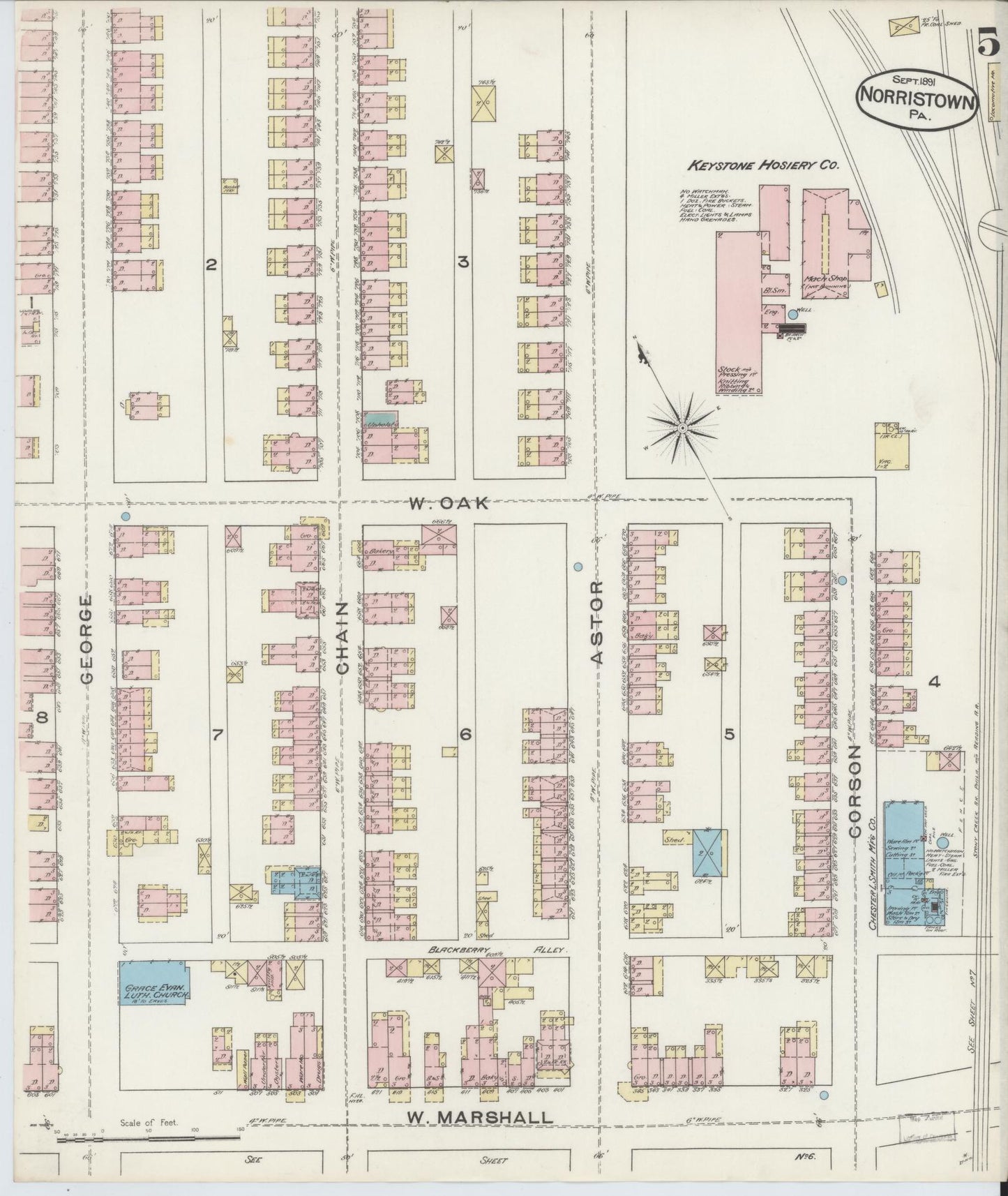 Sanborn Fire Insurance Map from Norristown, Montgomery County, Pennsylvania (1891), Sheet #0005 - Complete Map Set gallery image, historic Sanborn map, vintage wall art, Pennsylvania Pennsylvania