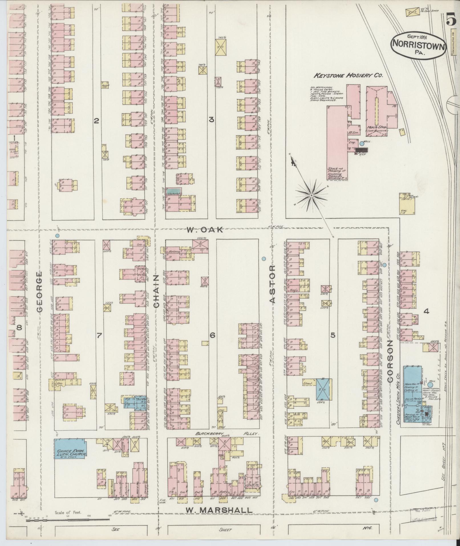 Sanborn Fire Insurance Map from Norristown, Montgomery County, Pennsylvania (1891), Sheet #0005 - Complete Map Set gallery image, historic Sanborn map, vintage wall art, Pennsylvania Pennsylvania
