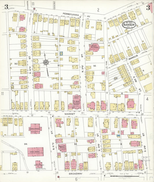 Sanborn Fire Insurance Map from Bangor, Northampton County, Pennsylvania (1923), Sheet #0003 - Historic Sanborn Fire Insurance Map Print, vintage old map wall art, antique decor, genealogy gift, Pennsylvania Pennsylvania map