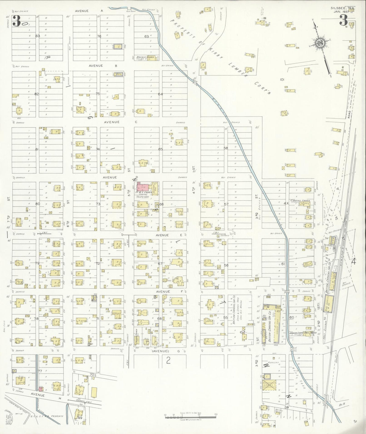 Sanborn Fire Insurance Map from Silsbee, Hardin County, Texas (1937), Sheet #0003 - Complete Map Set gallery image, historic Sanborn map, vintage wall art, Texas Texas