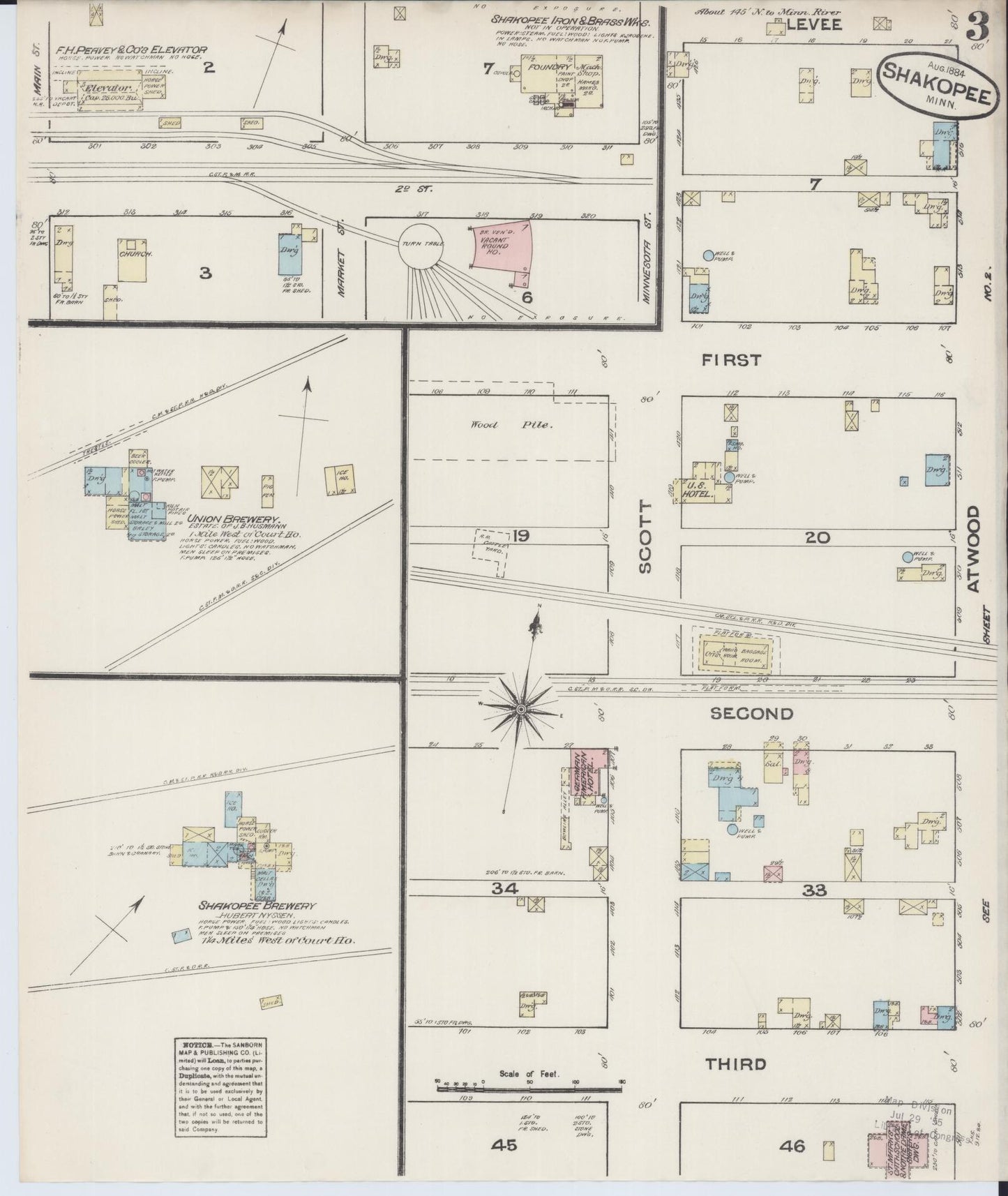 Sanborn Fire Insurance Map from Shakopee, Scott County, Minnesota (1884), Sheet #0003 - Complete Map Set gallery image, historic Sanborn map, vintage wall art, Minnesota Minnesota