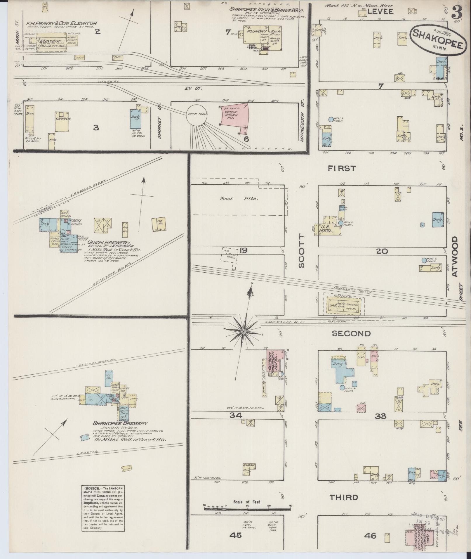 Sanborn Fire Insurance Map from Shakopee, Scott County, Minnesota (1884), Sheet #0003 - Complete Map Set gallery image, historic Sanborn map, vintage wall art, Minnesota Minnesota