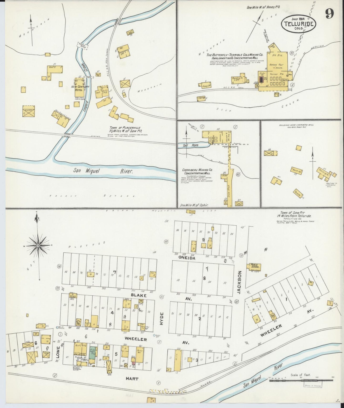 Sanborn Fire Insurance Map from Telluride, San Miguel County, Colorado (1904), Sheet #0009 - Complete Map Set gallery image, historic Sanborn map, vintage wall art, Colorado Colorado