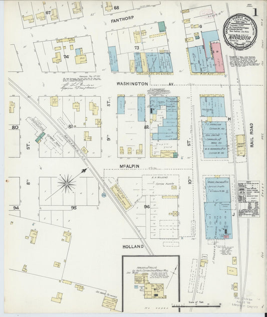 Sanborn Fire Insurance Map from Navasota, Grimes County, Texas (1891), Sheet #0001 - Complete Map Set gallery image, historic Sanborn map, vintage wall art, Texas Texas
