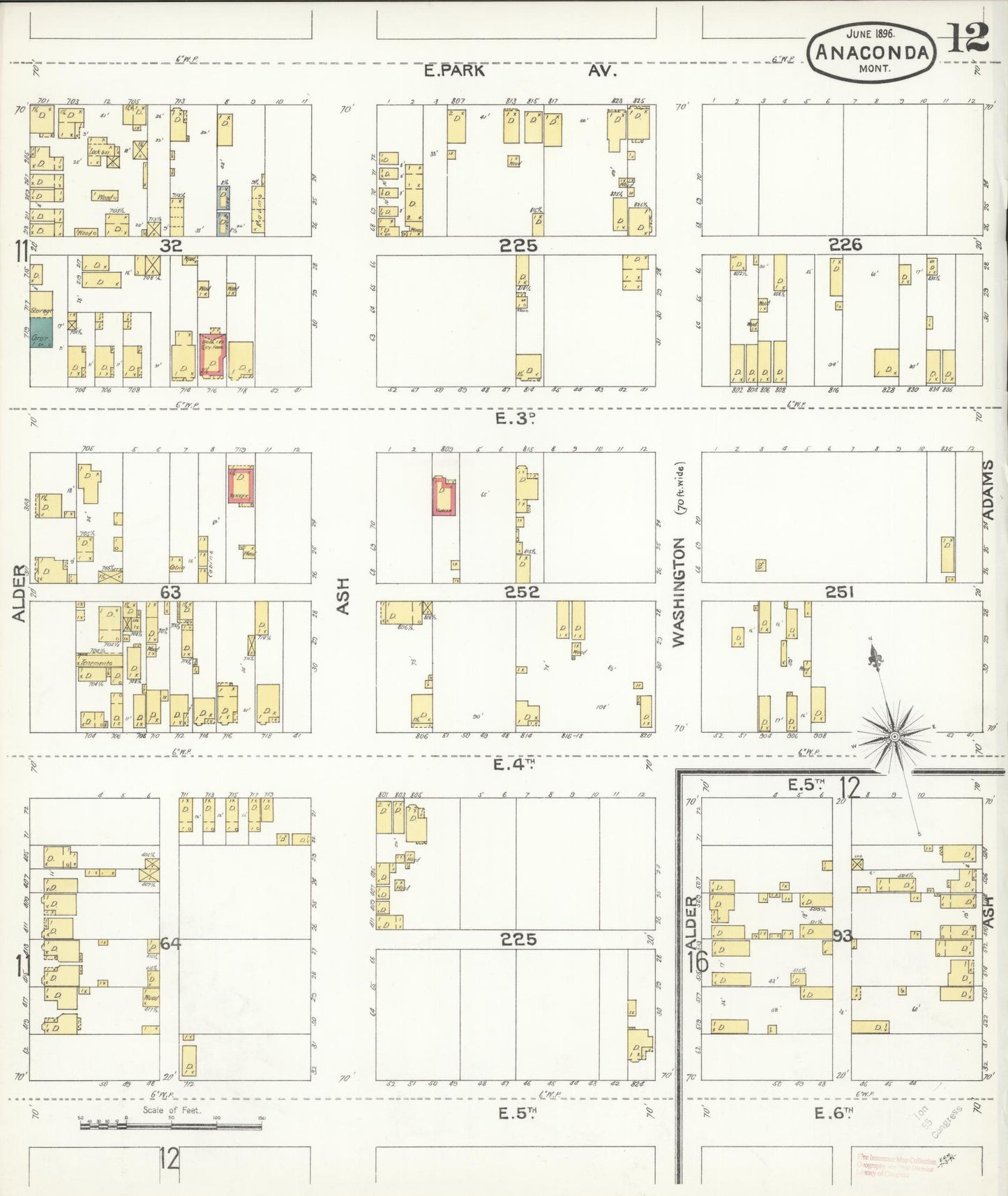 Sanborn Fire Insurance Map from Anaconda, Deer Lodge County, Montana (1896), Sheet #0012 - Historic Sanborn Fire Insurance Map Print, vintage old map wall art, antique decor, genealogy gift, Montana Montana map