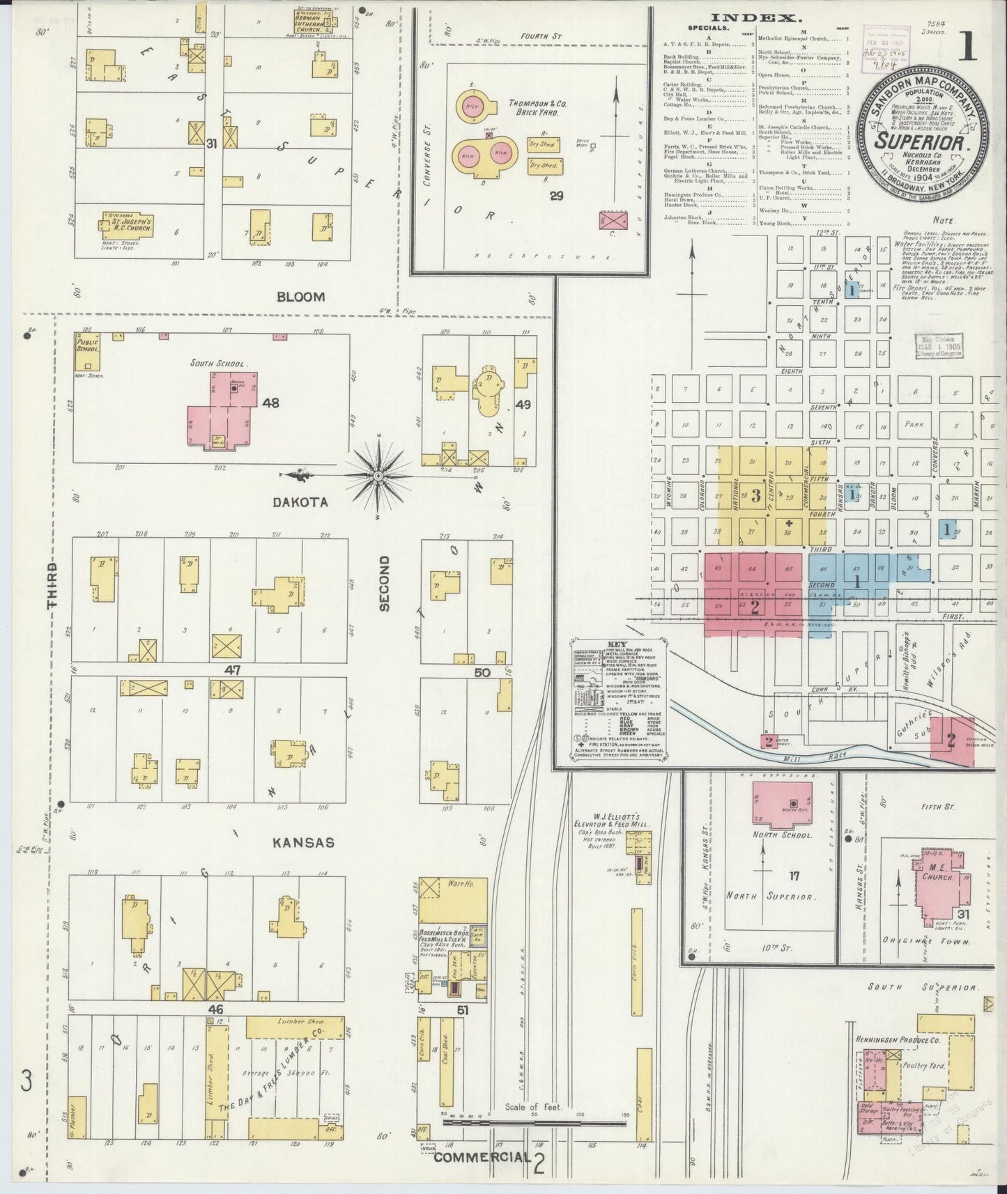 Sanborn Fire Insurance Map from Superior, Nuckolls County, Nebraska (1904), Sheet #0001 - Historic Sanborn Fire Insurance Map Print, vintage old map wall art, antique decor, genealogy gift, Nebraska Nebraska map