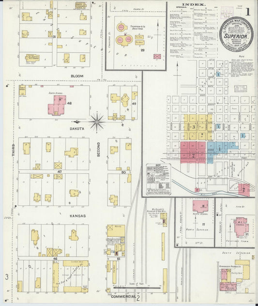 Sanborn Fire Insurance Map from Superior, Nuckolls County, Nebraska (1904), Sheet #0001 - Historic Sanborn Fire Insurance Map Print, vintage old map wall art, antique decor, genealogy gift, Nebraska Nebraska map