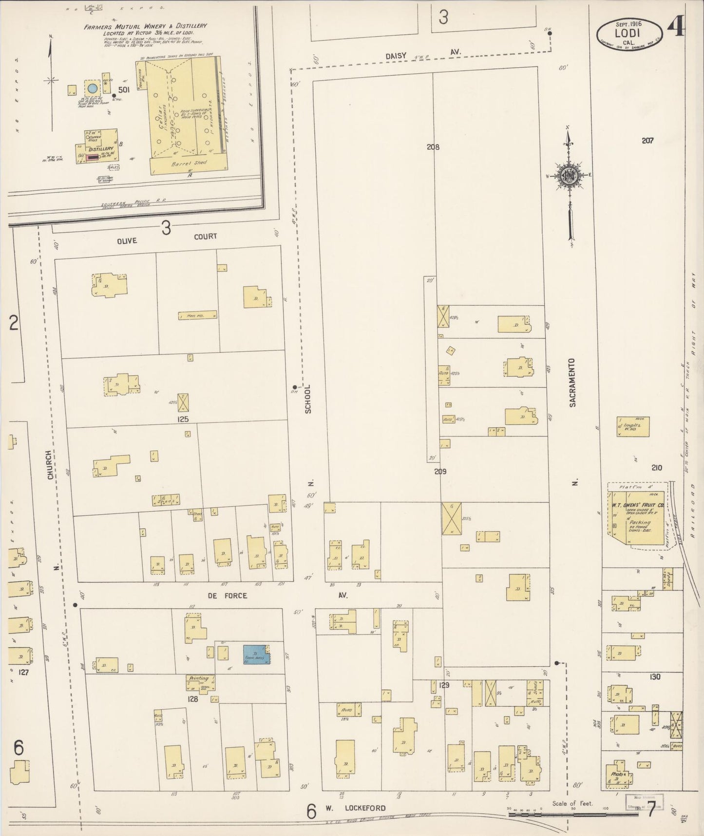 Sanborn Fire Insurance Map from Lodi, San Joaquin County, California (1916), Sheet #0004 - Historic Sanborn Fire Insurance Map Print, vintage old map wall art, antique decor, genealogy gift, California California map