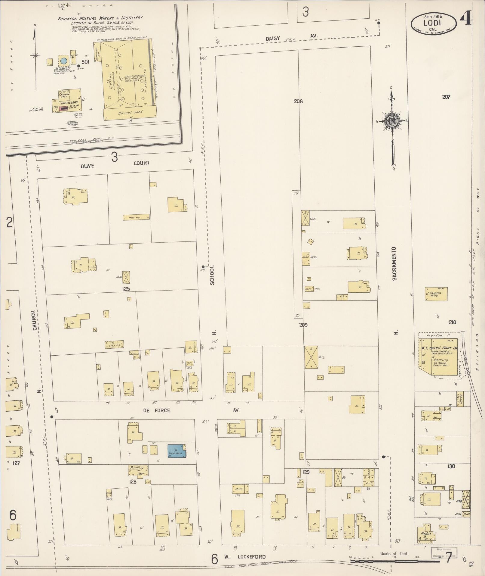Sanborn Fire Insurance Map from Lodi, San Joaquin County, California (1916), Sheet #0004 - Historic Sanborn Fire Insurance Map Print, vintage old map wall art, antique decor, genealogy gift, California California map